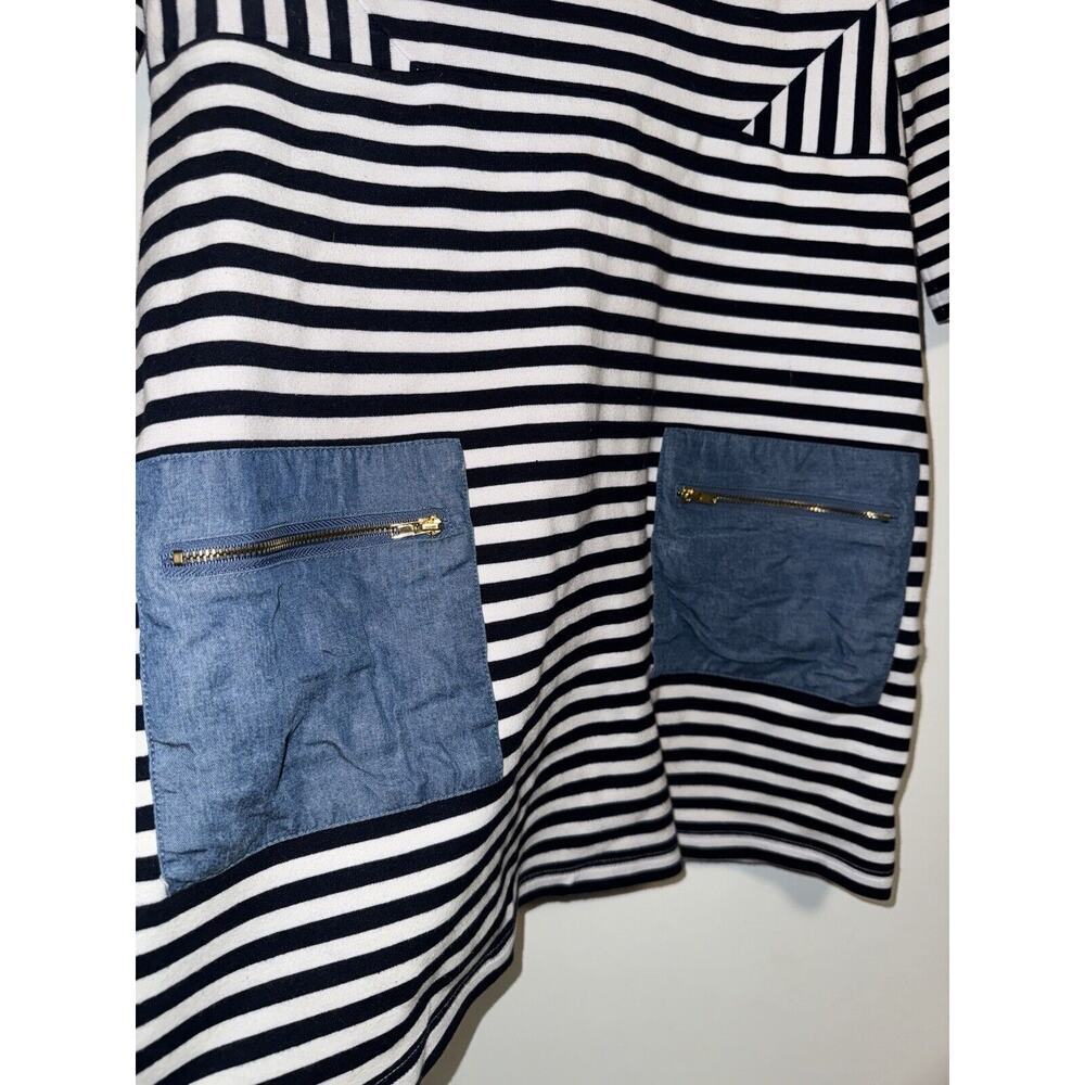 Tabitha Anthropologie Size 8 Marin Striped Sheath Dress Blue White 3/4 Sleeve - Picture 6 of 9